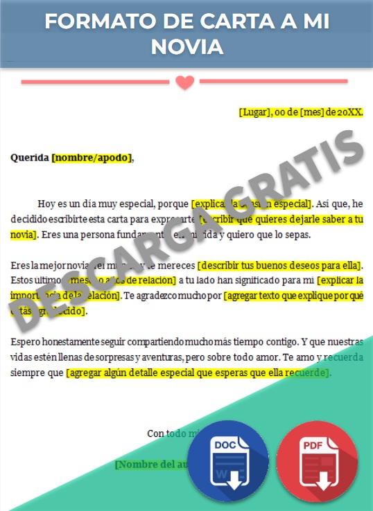 imagen de Formato de carta a mi novia en Word