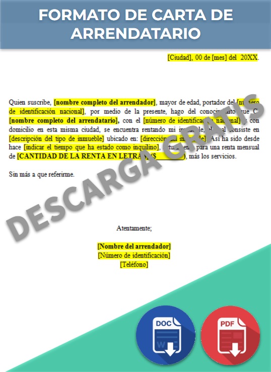 Carta De Arrendatario Ejemplos Y Formatos Word Pdf 2021