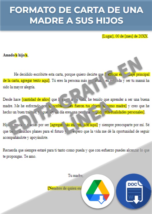 imagen de Formato de carta de una madre a sus hijos en Word en línea