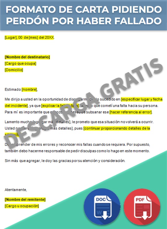 imagen de Formato de carta pidiendo perdón por haber fallado en Word