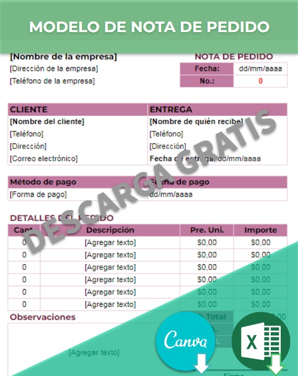 Nota De Pedido Ejemplos Formatos Word Excel 9202