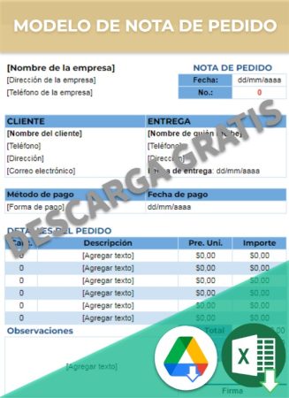 Modelo de nota de pedido en Google Sheets