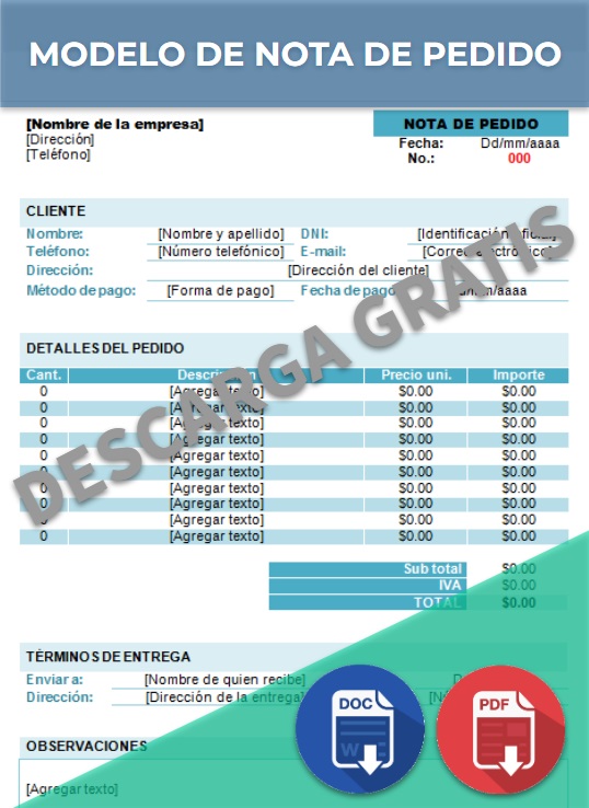 imagen de Modelo de nota de pedido en Word