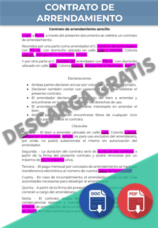 Contrato de Arrendamiento llenado en línea