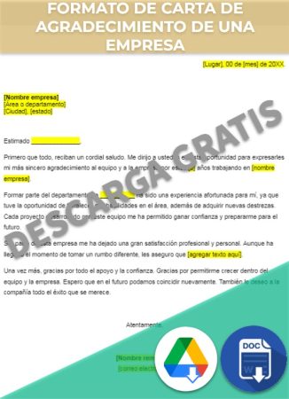 Formato de Carta de agradecimiento de una empresa en Google Docs