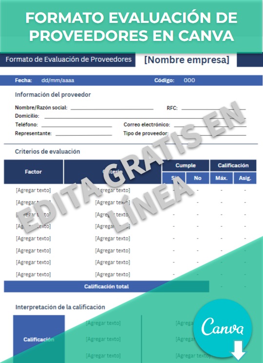 imagen de Formato de evaluación de proveedores en Canva
