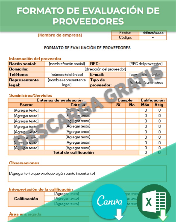 Formato Evaluación De Proveedores Ejemplos, Formatos Word, Excel