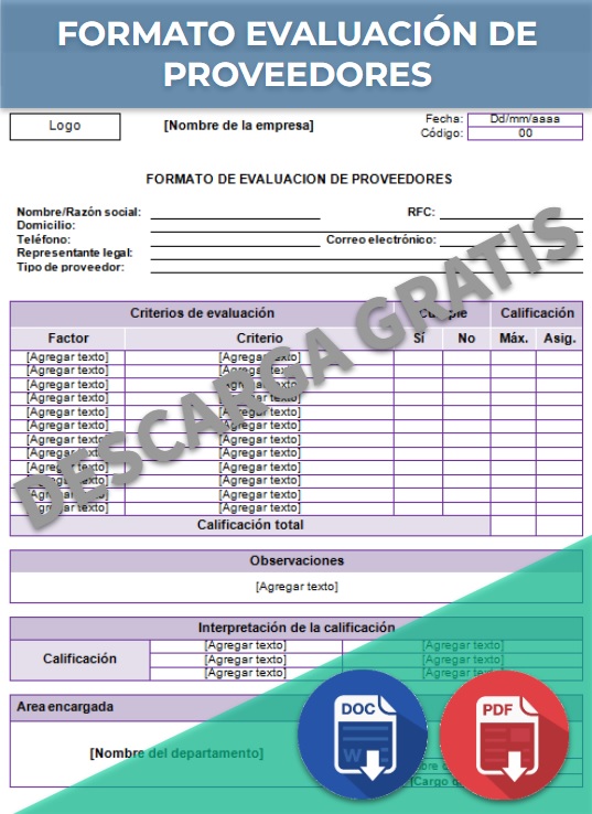 Formato Evaluación De Proveedores Ejemplos, Formatos Word, Excel