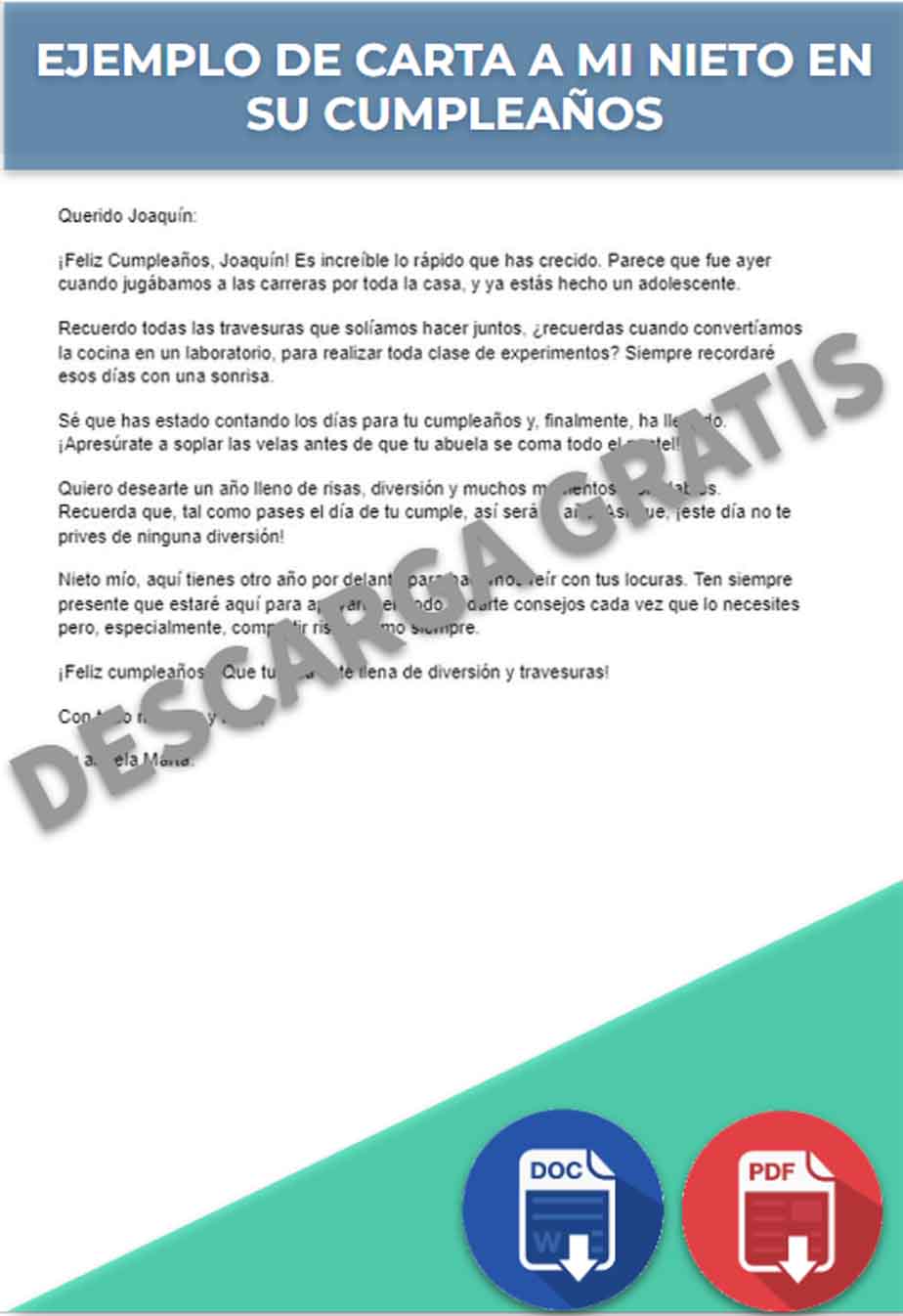 imagen de Ejemplo de carta a mi nieto en su cumpleaños - Word