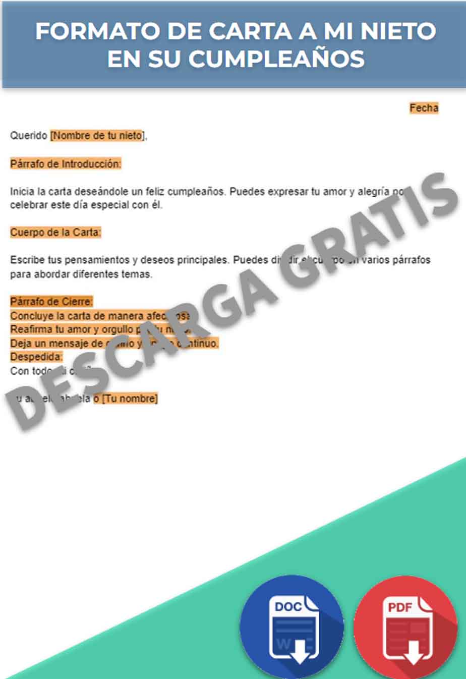 imagen de Formato de carta a mi nieto en su cumpleaños - Word