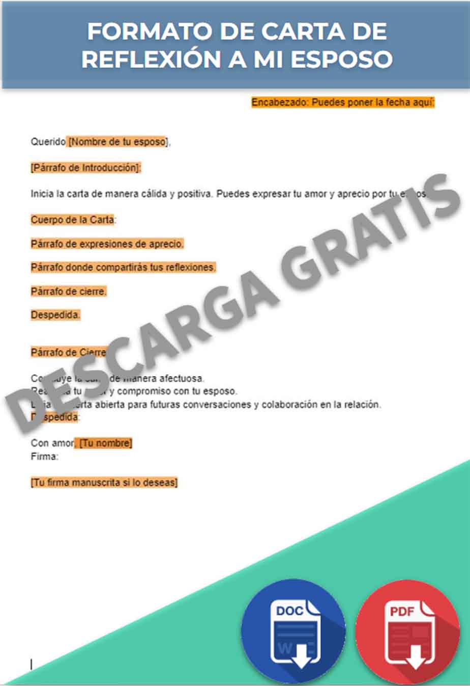 imagen de Formato de carta de reflexión a mi esposo - Word