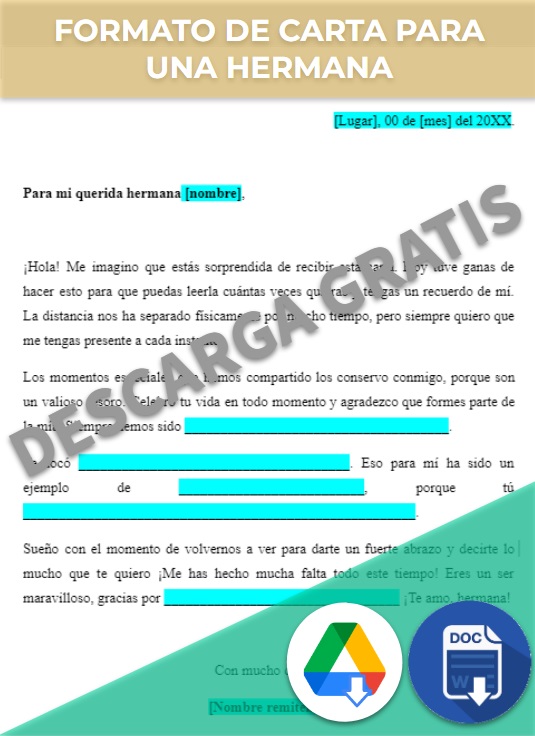 imagen de Formato de carta para una hermana en Google Docs