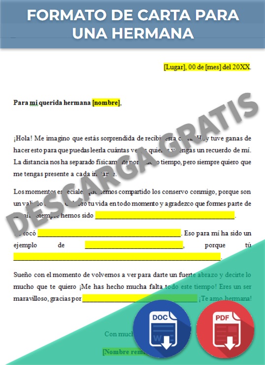 imagen de Formato de carta para una hermana en Word